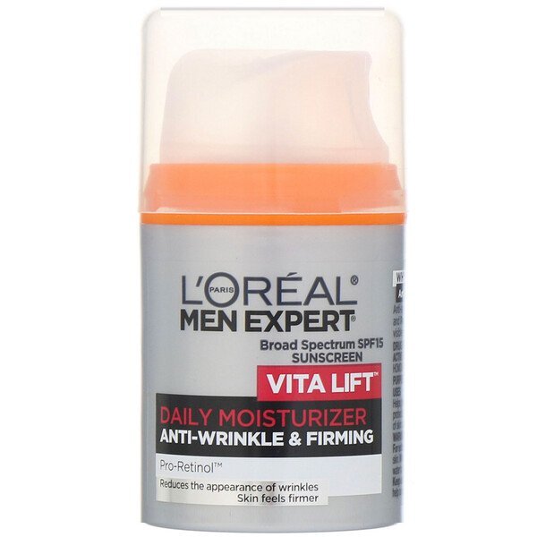 L'Oreal, Men Expert, antirrugas e tonificador, hidratante diário Vita Lift, FPS 15, 48 ml