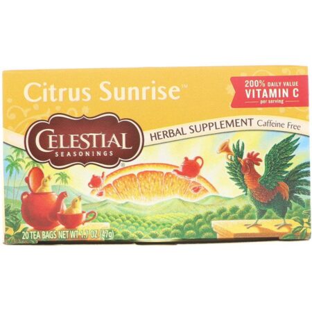 Celestial Seasonings, Chá Herbáceo, Alvorada Cítrica, Sem Cafeína, 20 Saquinhos de Chá, 1,7 oz (47 g)