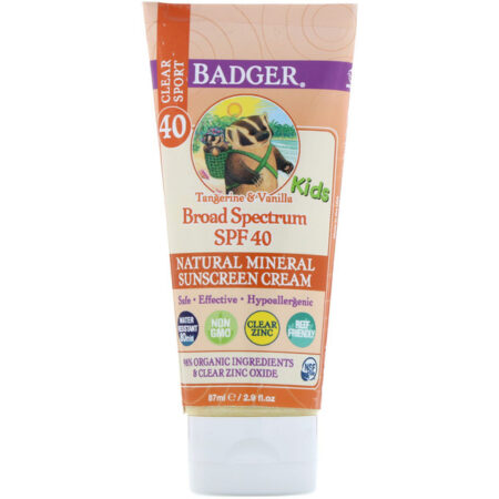 Badger Company, Clareza de Esporte, Crianças, Creme com Filtro Solar Mineral Natural, FPS 40, Tangerina e Baunilha, 2,9 fl oz (87 ml)