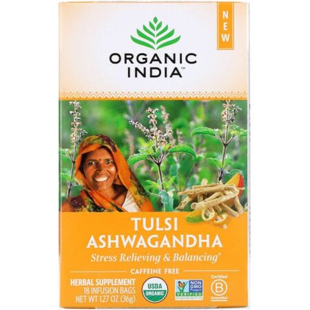 Organic India, Tulsi Tea, Ashwagandha, Caffeine-Free, 18 Infusion Bags, 1.27 oz (36 g)