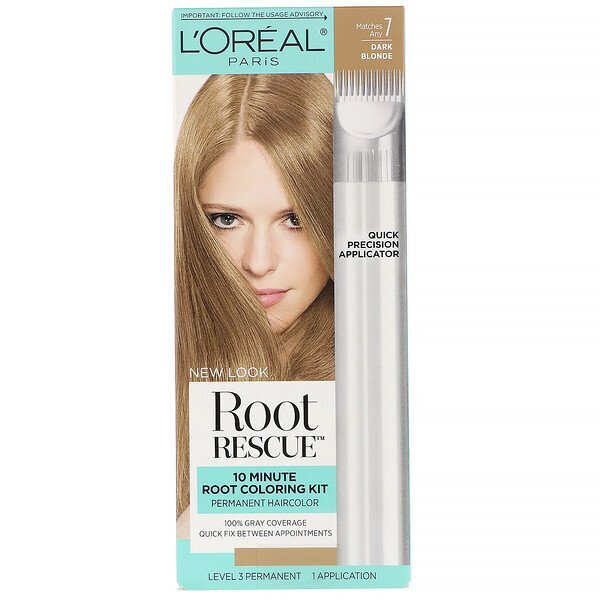 L'Oreal, Root Rescue, kit para coloração da raiz em 10 minutos, 7 Dark Blonde, 1 aplicação