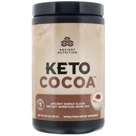 Dr. Axe / Ancient Nutrition, Keto Cocoa, Elixir Tradicional de Energia, 238 g (8,39 oz)