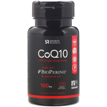 Sports Research, CoQ10 com BioPerine e Óleo de Coco, 100 mg, 120 Cápsulas Gelatinosas Vegetais