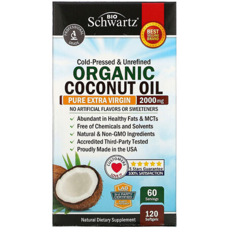 BioSchwartz, Óleo de Coco Orgânico, 2.000 mg, 120 Cápsulas Softgel