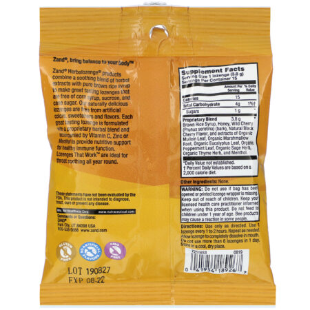 Zand, Wild Cherry, Honey Soother, 15 Throat Lozenges - Image 2