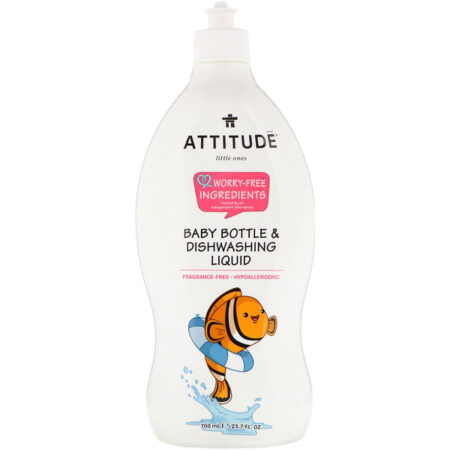 ATTITUDE, Little Ones, Baby Bottle & Dishwashing Liquid, Fragrance-Free, 23.7 fl oz (700 ml)