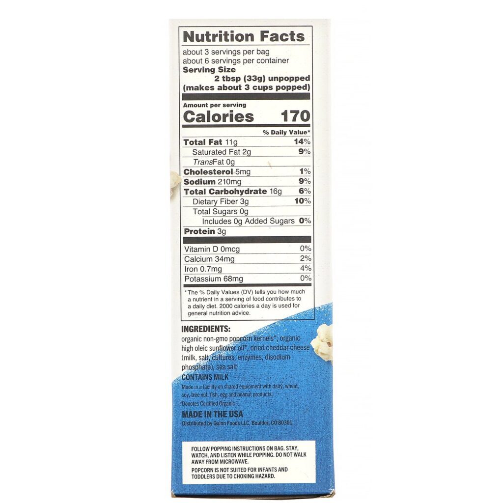 Quinn Popcorn, Microwave Popcorn, White Cheddar & Sea Salt, 2 Bags, 3.5 oz (100 g) Each - Imagem 2