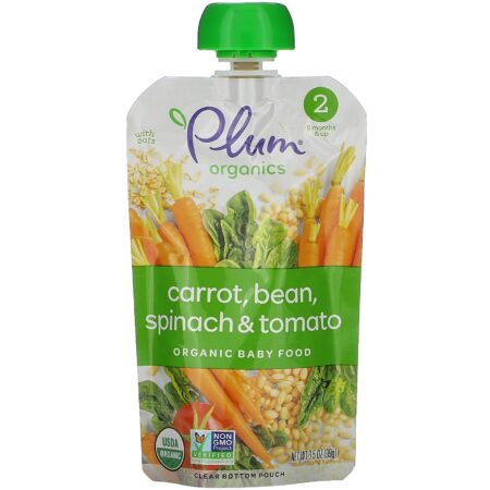 Plum Organics, Organic Baby Food, 6 Months & Up, Carrot, Bean, Spinach & Tomato, 6 Pouches, 3.5 oz (99 g) Each - Image 2