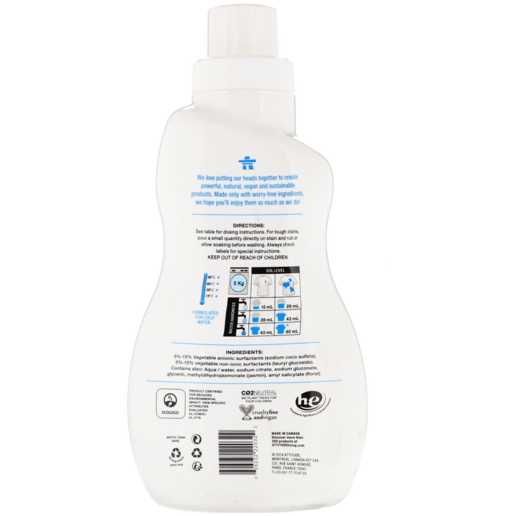 ATTITUDE, Laundry Detergent, Wildflowers, 33.8 fl oz (1 l) - Imagem 2