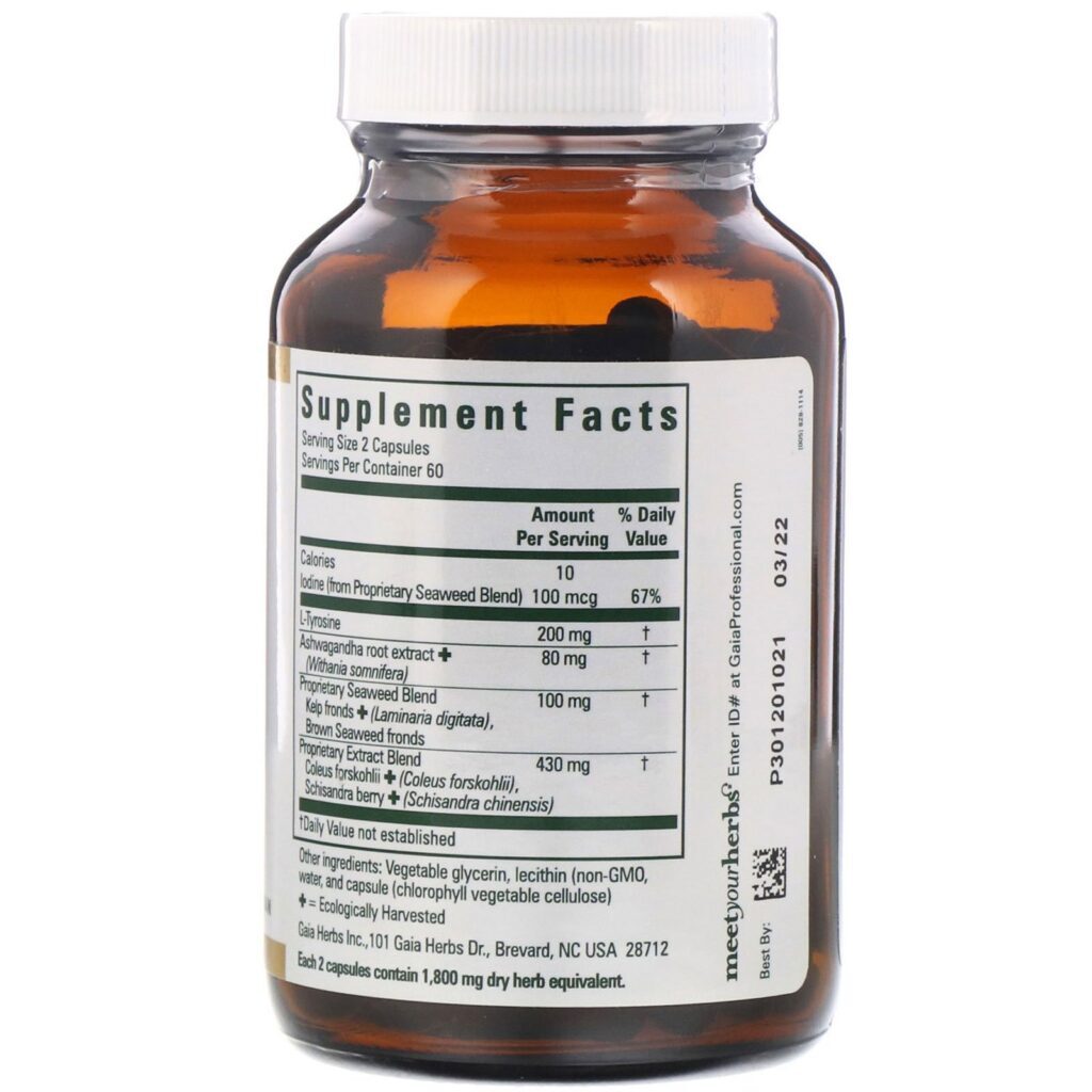 Gaia Herbs Professional Solutions, Suporte para Tireoide, 120 Cápsulas (Líquido) - Imagem 2