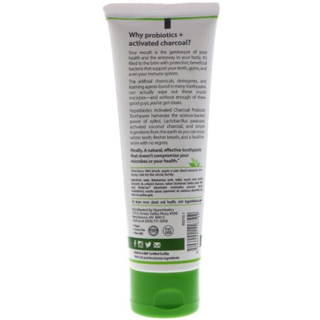 Hyperbiotics, Creme Dental Probiótico Com Carvão Vegetal Ativado, Hortelã, 113 g (4 oz) - Image 2