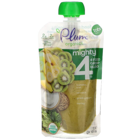 Plum Organics, Mighty 4, 4 Food Group Blend, Tots, Banana, Kiwi, Spinach, Greek Yogurt, Barley, 6 Pouches, 4 oz (113 g) Each - Image 2