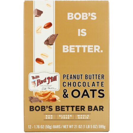 Bob's Red Mill, Bob's Better Bar, Peanut Butter Chocolate & Oats, 12 Bars, 1.76 oz (50 g) Each - Image 2