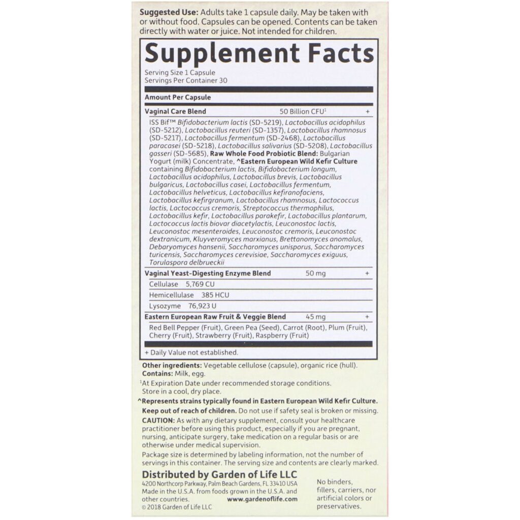 Garden of Life, Raw Probiotics, Vaginal Care, 30 Cápsulas Vegetais - Imagem 2