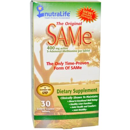 NutraLife, SAM-e (S-Adenosil-L-Metionina) Original, 400 mg, 30 Comprimidos Revestidos Entericamente