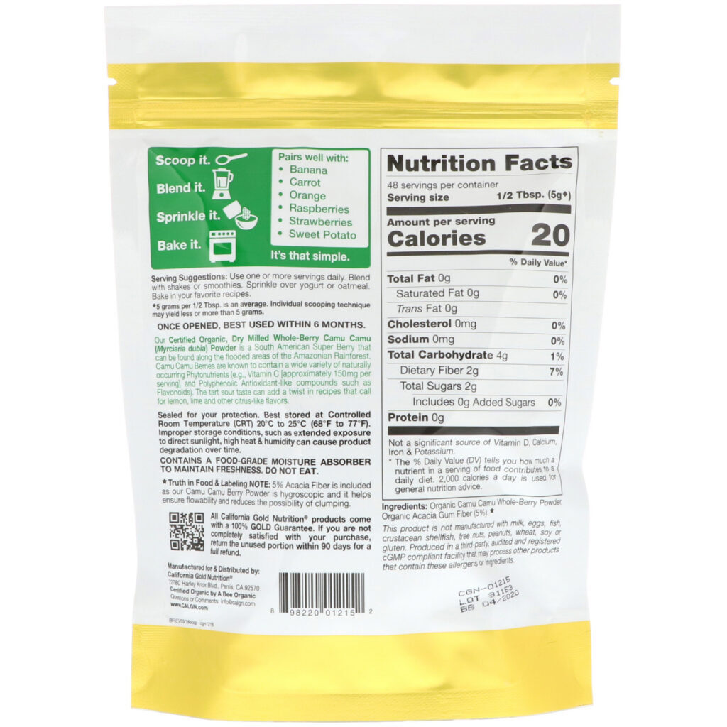 California Gold Nutrition, Superfoods, Camu-camu Orgânico em Pó, 240 g (8,5 oz) - Imagem 2
