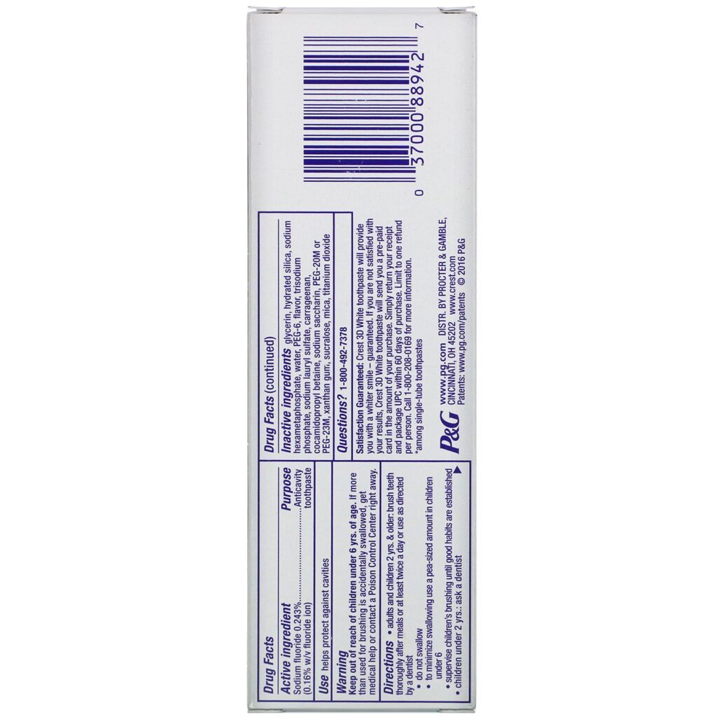 Crest, 3D White, Brilliance Toothpaste, Vibrant Peppermint, 4.1 oz (116 g) - Imagem 3