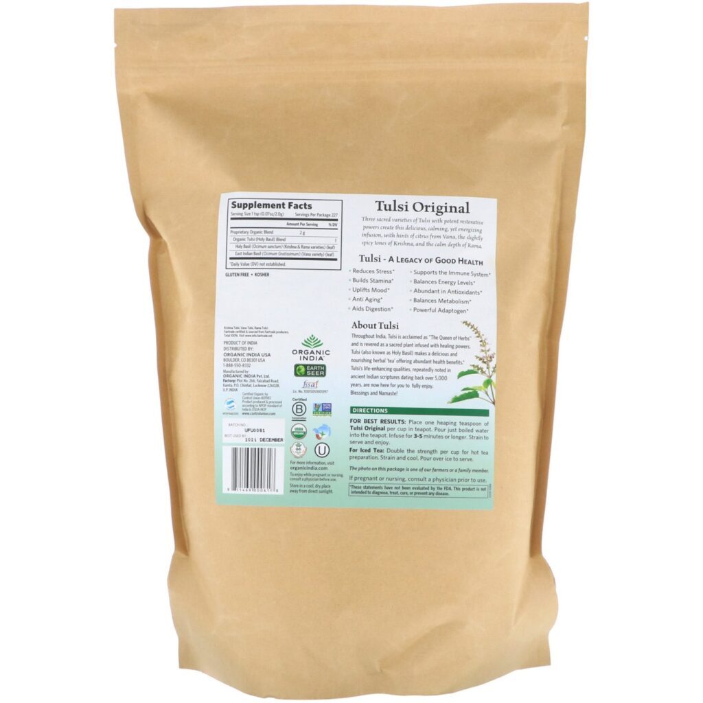Organic India, Tulsi, Folhas Soltas de Chá, Original, Sem Cafeína, 454 g (16 oz) - Imagem 2