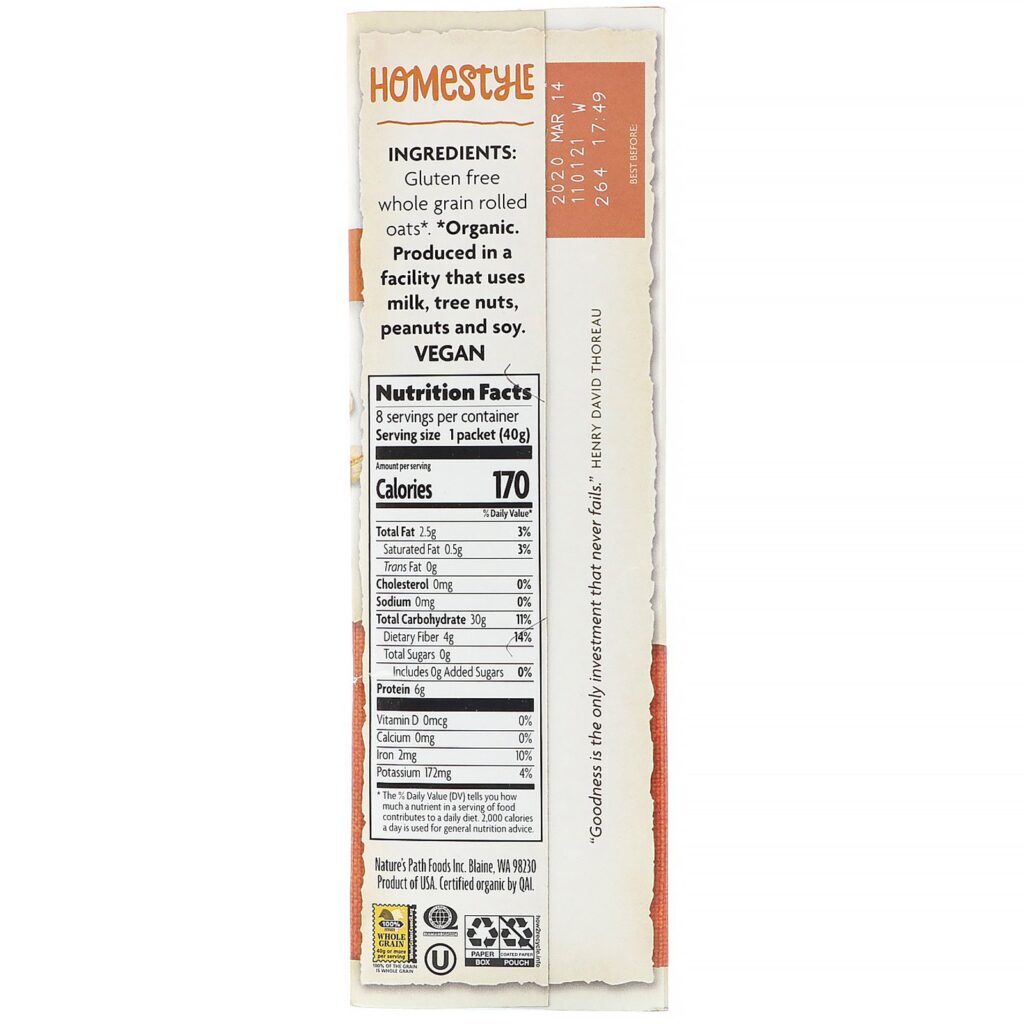 Nature's Path, Mingau de Aveia Instantâneo e Orgânico, Caseiro, 8 Envelopes, 320 g (11,3 oz) - Imagem 2