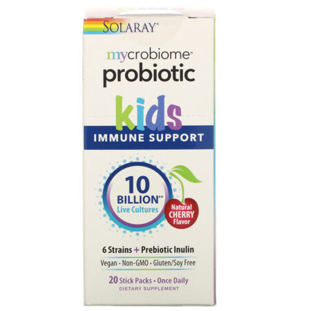 Solaray, Mycrobiome Probiotic, Kids, Immune Support, Natural Cherry Flavor, 10 Billion Live Cultures, 20 Stick Packs