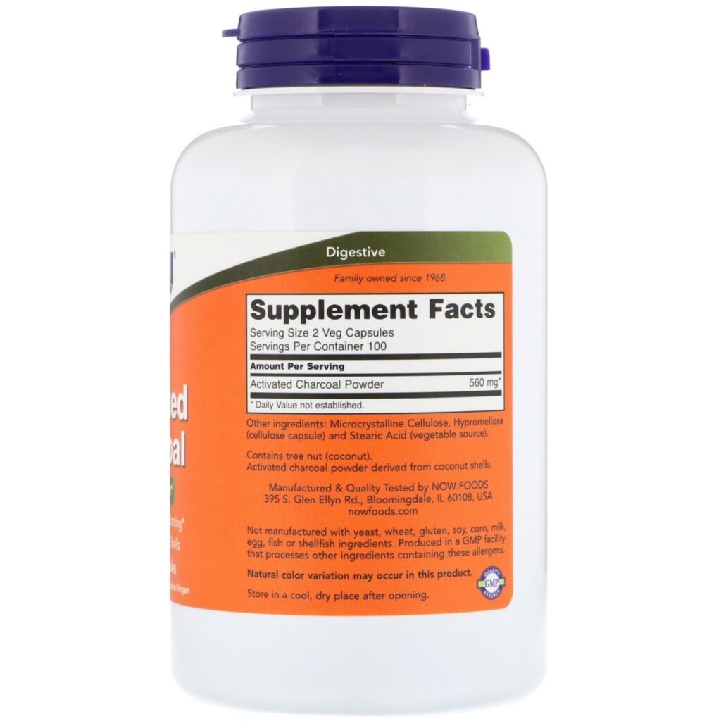 Now Foods, Carvão Ativado, 200 Cápsulas Vegetais - Imagem 2