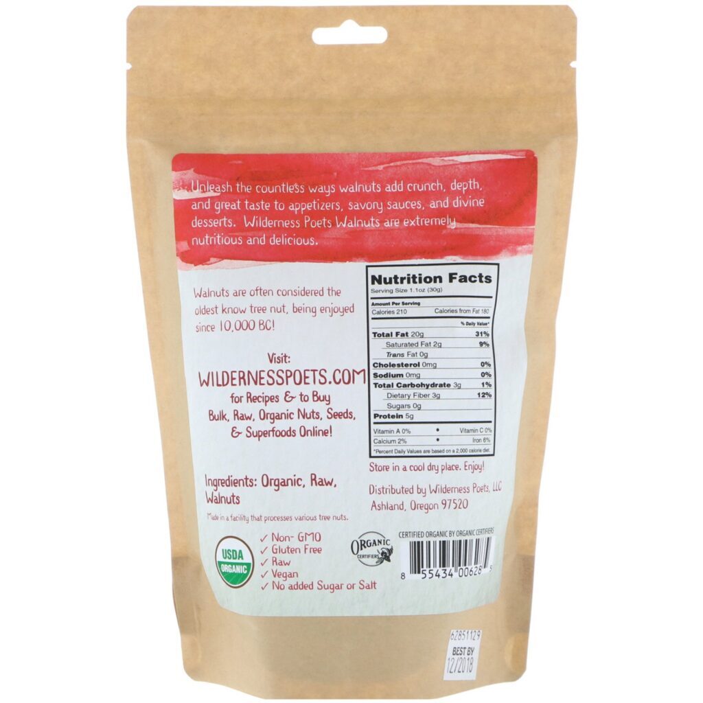 Wilderness Poets, Organic Walnuts, 8 oz (226.8 g) - Imagem 2
