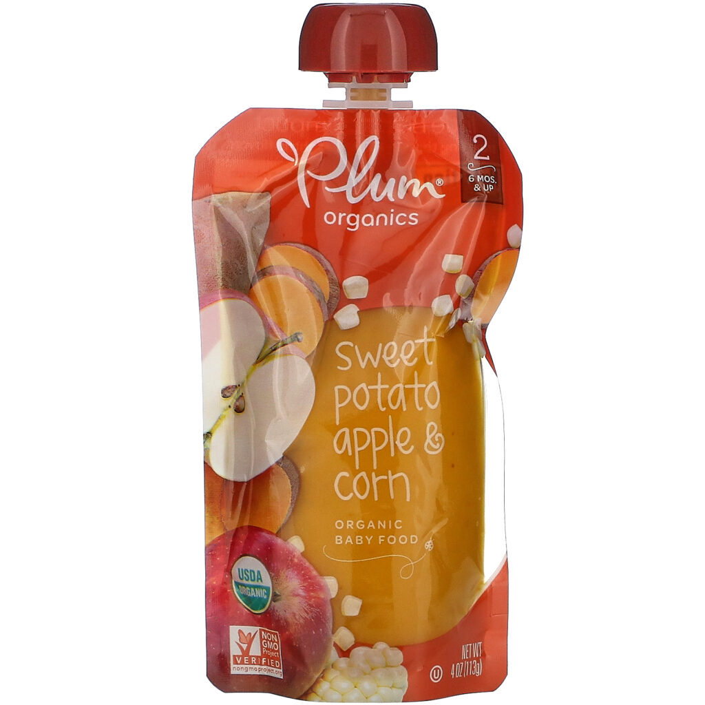Plum Organics, Organic Baby Food, 6 Months & Up, Sweet Potato, Apple & Corn, 6 Pouches, 4 oz (113 g) Each - Imagem 2