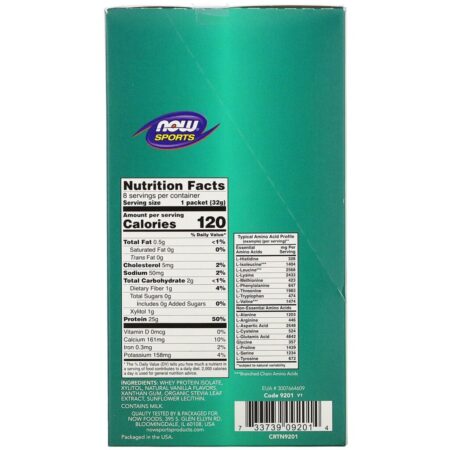 Now Foods, Sports, Whey Protein Isolate, Creamy Vanilla, 8 Packets, 1.13 oz (32 g) Each - Imagem 2