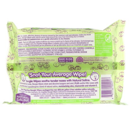 Boogie Wipes, Lenços Salinos Naturais para Nariz Entupido, Fragrância Natural, 30 Lenços - Image 2