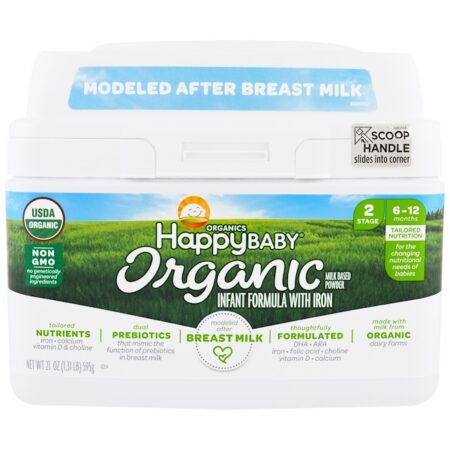 Happy Family Organics, Organics Happy Baby, Fórmula para Bebês com Ferro, Estágio 2, 6-12 Meses, 21 oz (595 g)