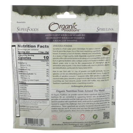 Organic Traditions, Spirulina Powder, 5.3 oz (150 g) - Image 2