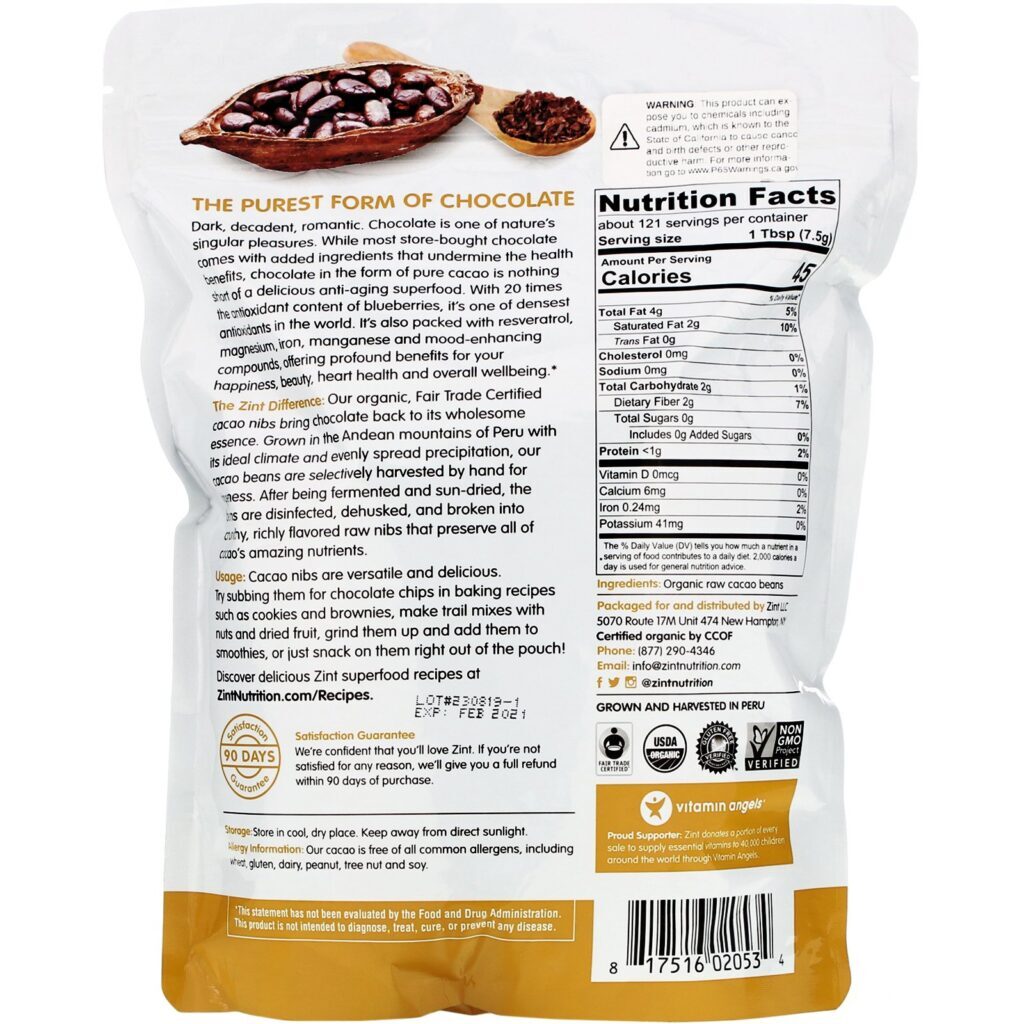 Zint, Raw Organic Cacao Nibs, 32 oz (907 g) - Imagem 2