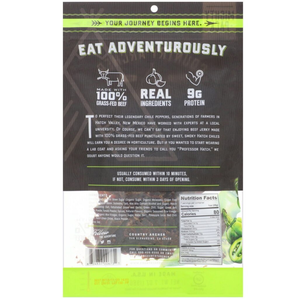 Country Archer Jerky, Beef Jerky, Hatch Chile, 7 oz (198 g) - Imagem 2