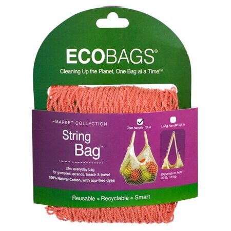 ECOBAGS, Saco de Corda, Coleção do Mercado, Punho 10, Coral Rosa, 1 Saco