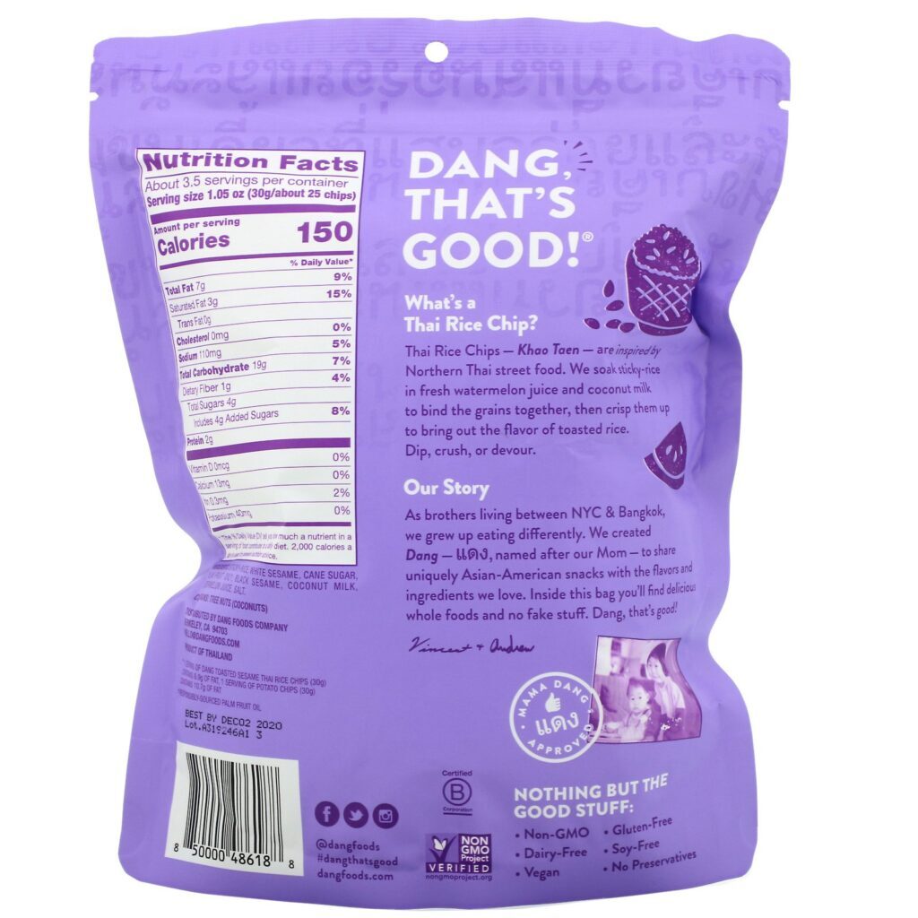 Dang, Thai Rice Chips, Toasted Sesame, 3.5 oz (100 g) - Imagem 2