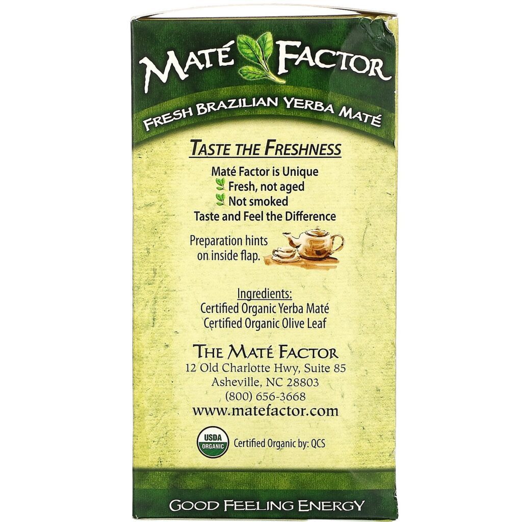 Mate Factor, Olive Leaf Organic Yerba Mate, 20 Tea Bags, 2.47 oz (70 g) - Imagem 2