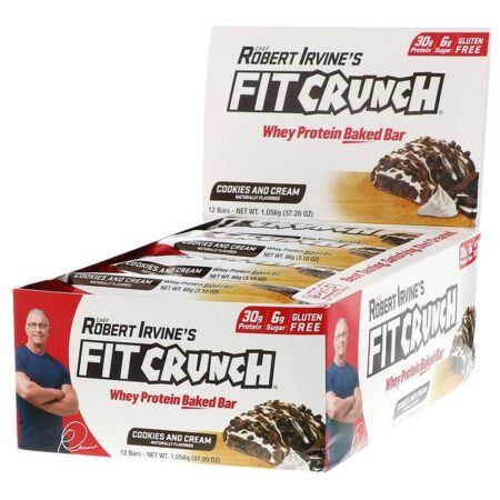 FITCRUNCH, Whey Preotein Baked Bar, Cookies and Cream, 12 Bars, 3.10 oz (88 g) Each