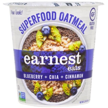 Earnest Eats, Superalimento de aveia em copo, Blueberry + Chia + Canela, Superalimento com Blueberry e Chia, 2.35 oz (67 g)