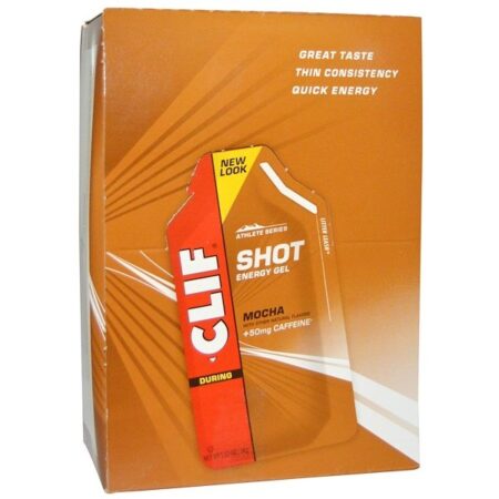 Clif Bar, Clif Shot Gel Energético, Mocha, +50 mg Cafeína, 24 Pacotes, 1,20 oz (34 g) Cada