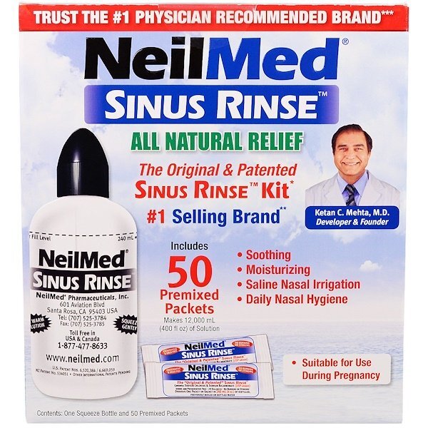 NeilMed, Kit Sinus Rinse Original e Patenteado, 50 pacotes pré mesclados, 1 kit