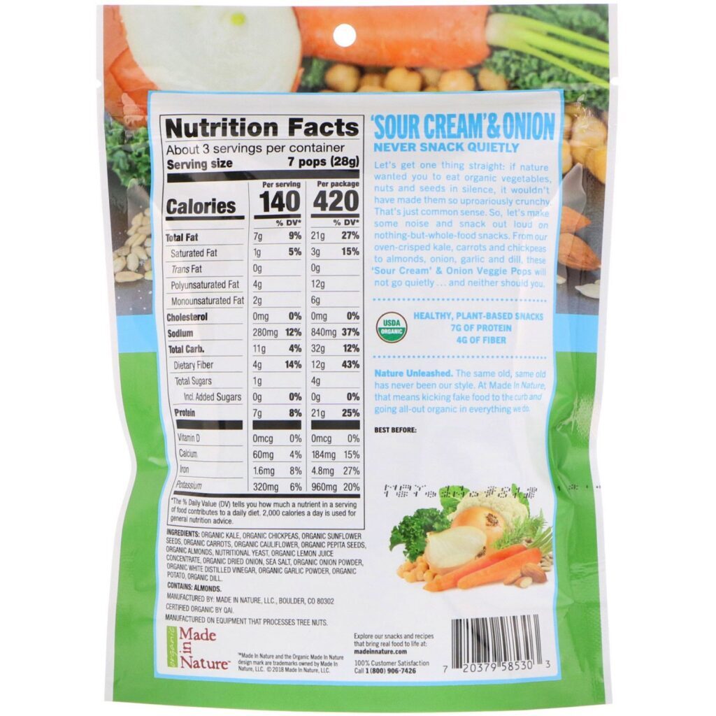 Made in Nature, Pipocas de Vegetais Orgânicas, Supersnacks com Creme Azedo e Cebola, 85 g - Imagem 2