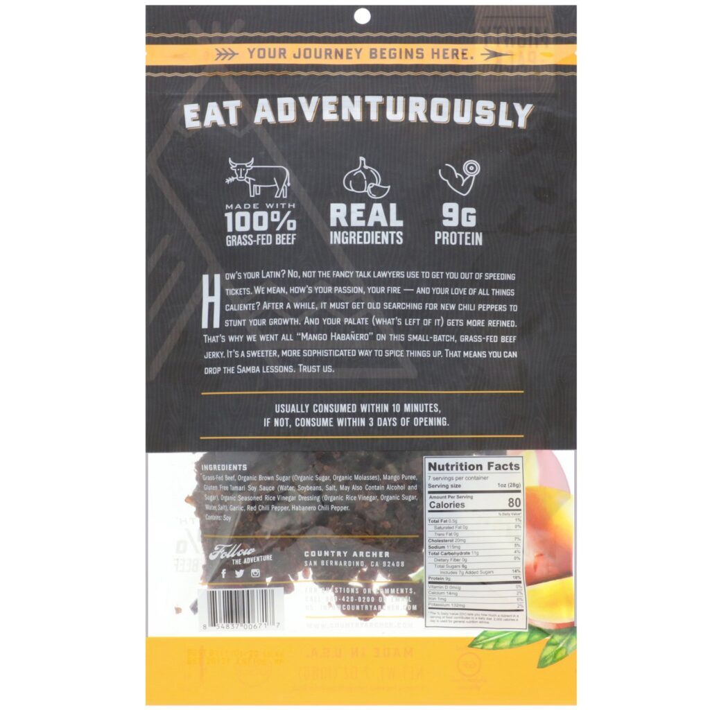 Country Archer Jerky, Beef Jerky, Mango Habanero, 7 oz (198 g) - Imagem 2