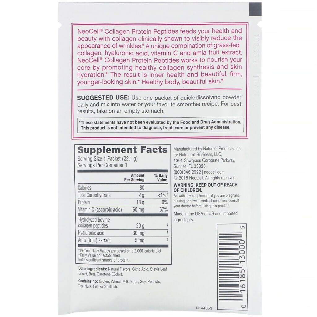 Neocell, Peptídeos de Proteína de Colágeno, Tangerina, 22 g (0,78 oz) - Imagem 2