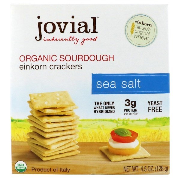 Jovial, Bolachas de trigo de uma semente com massa lêveda orgânica, sal marinho, 4,5 oz (128 g)