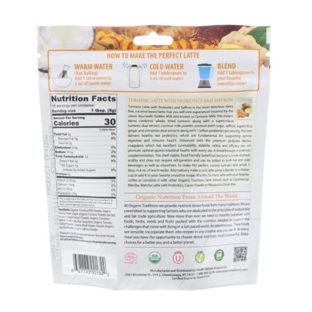 Organic Traditions, Latte de Cúrcuma com Probióticos e Açafrão, 5,3 oz (150 g) - Image 2