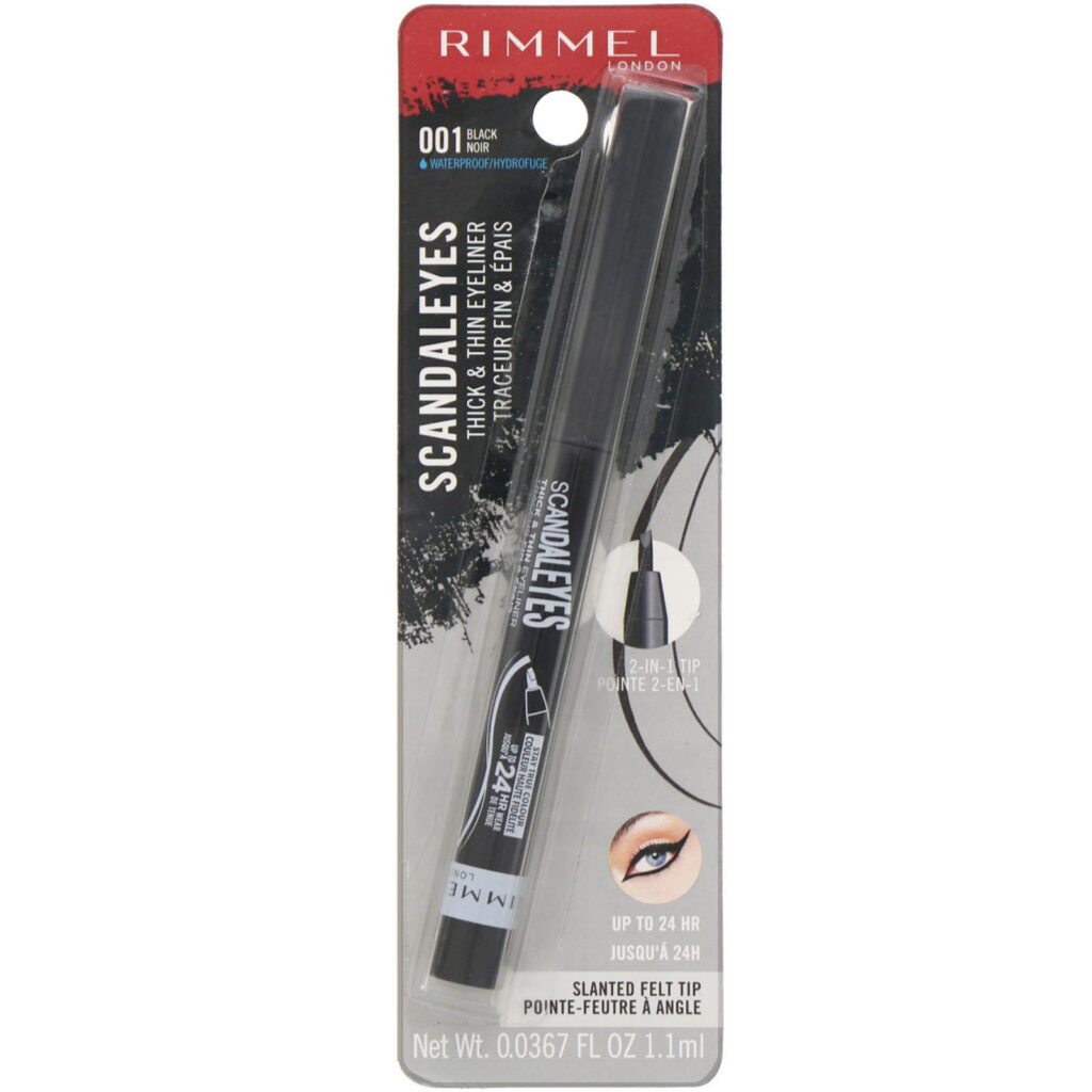 Rimmel London, Delineador de ponta fina e grossa Scandaleyes, Black 001, 1,1 ml - Imagem 2