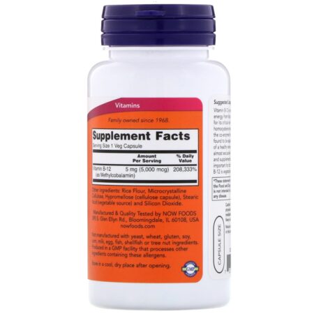 Now Foods, Metil B-12, 5.000 mcg, 90 Cápsulas Vegetais - Image 2