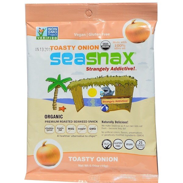 SeaSnax, Lanche Premium algas tostadas, Cebola Tostada, 0,54 oz (15 g)