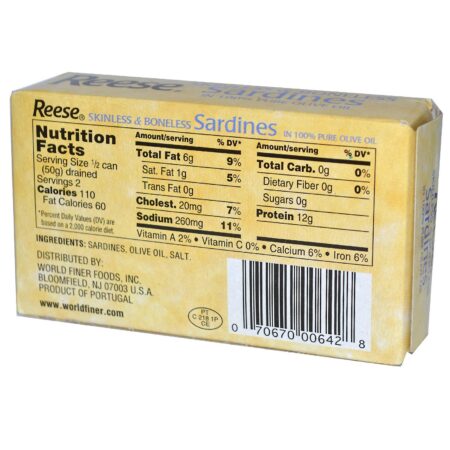 Reese, Sardinhas Sem Pele e Sem Osso em Azeite de Oliva 100% Puro, 4.375 oz (125 g)