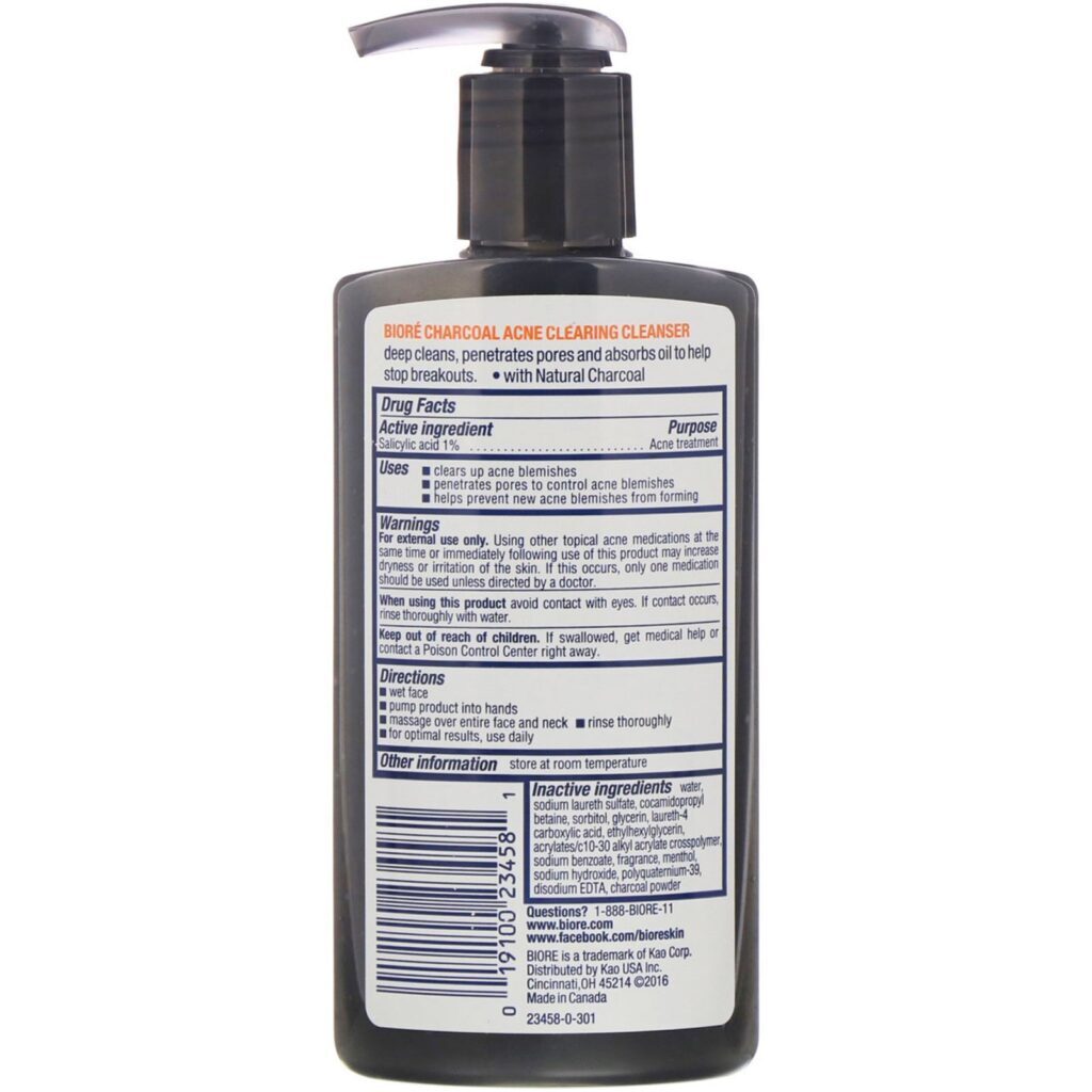 Biore, Limpador clareador para acne com carvão vegetal, 6,77 fl oz (200 ml) - Imagem 2